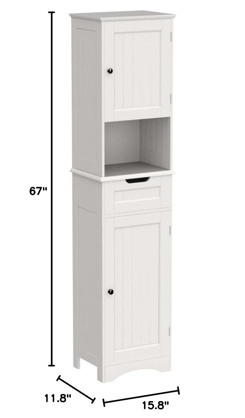67” H Tall White Bathroom Storage Cabinet O120910