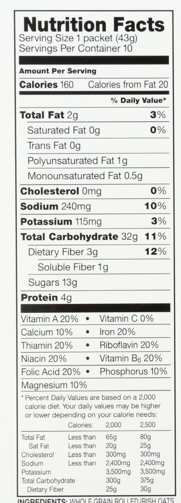 Instant Irish Oatmeal Maple Brown Sugar 10 ct 3 pk O72732