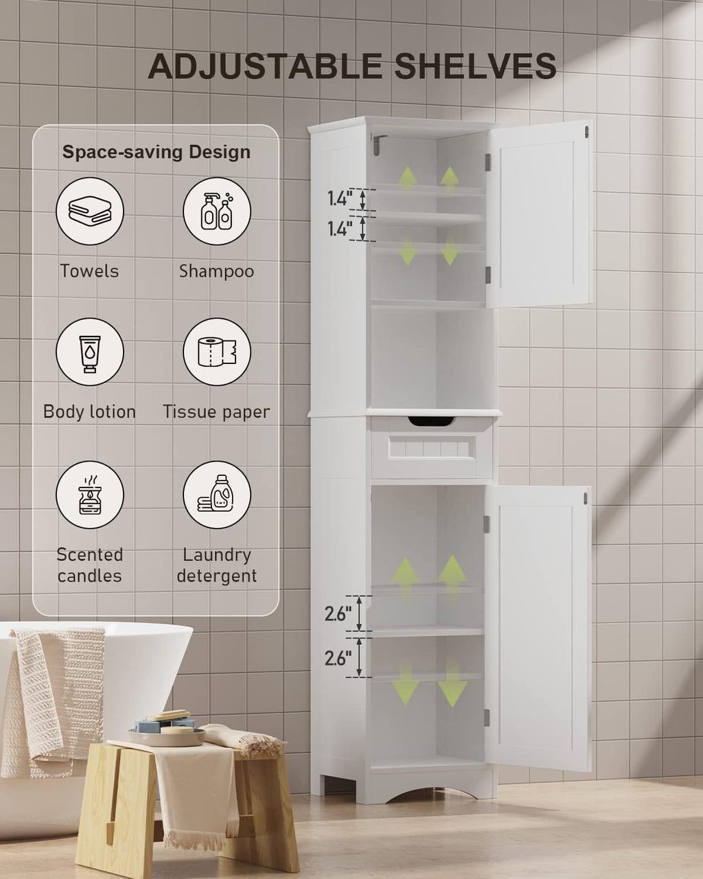67” H Tall White Bathroom Storage Cabinet O120910