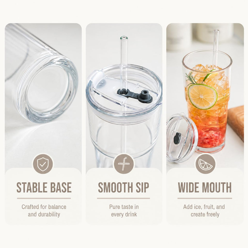 20oz Clear Glass Tumbler with Lid and Straws, Set of 2 Z7685