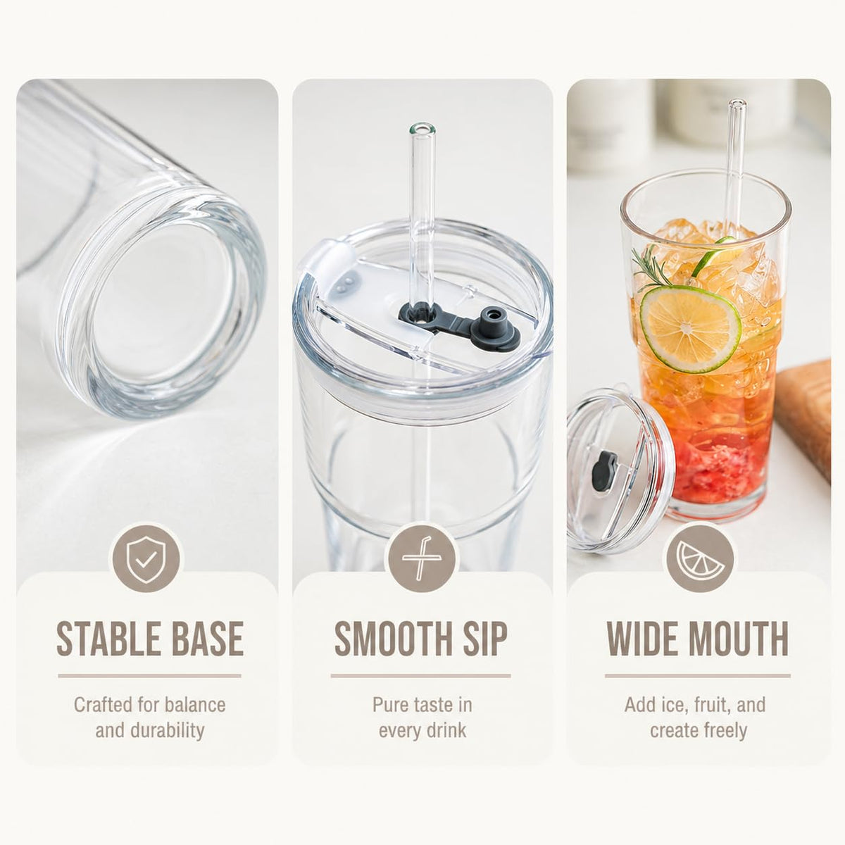 20oz Clear Glass Tumbler with Lid and Straws, Set of 2 Z7685