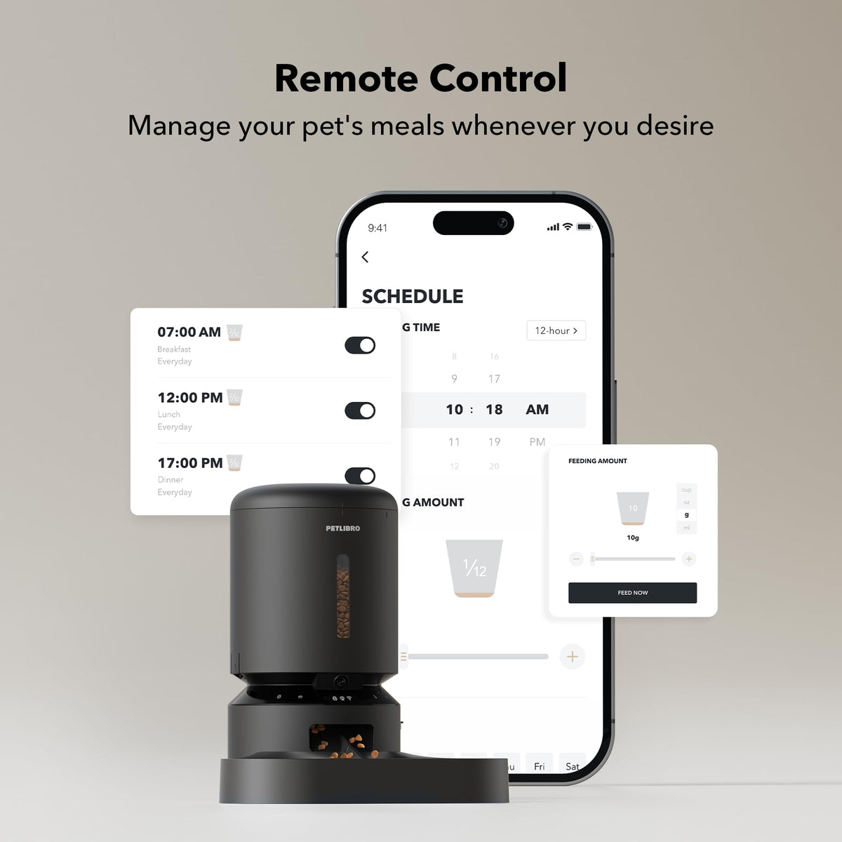 Automatic Cat Feeder with Camera, 1080P HD Video, 5G WiFi, 2-Way Audio, Dual Tray, Black 5L V5740
