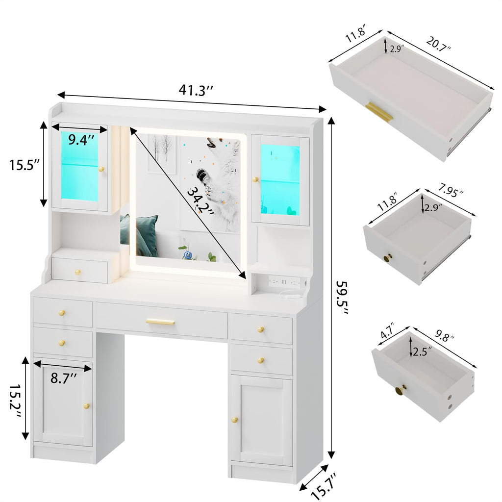 White Makeup Vanity Desk with LED Mirror U533