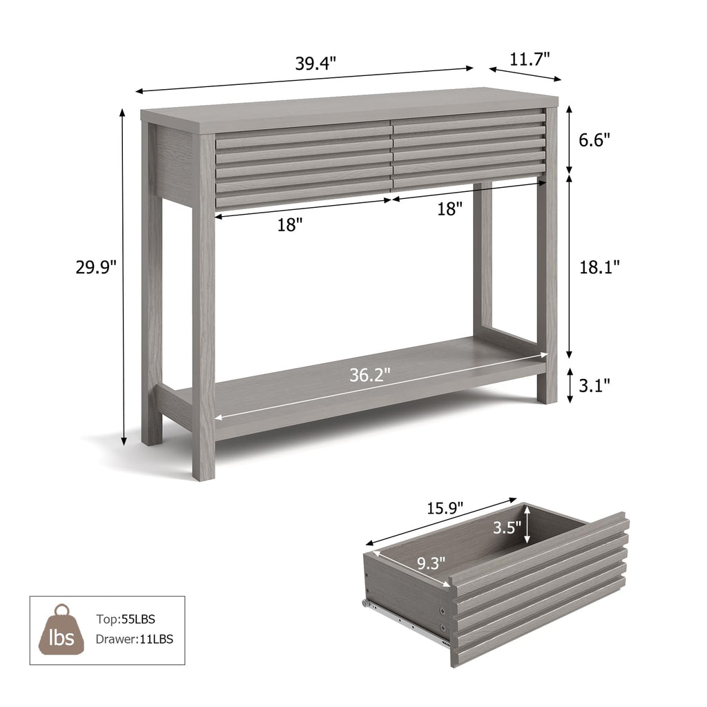 Oak Gray Fluted Console Table with Drawers A837658