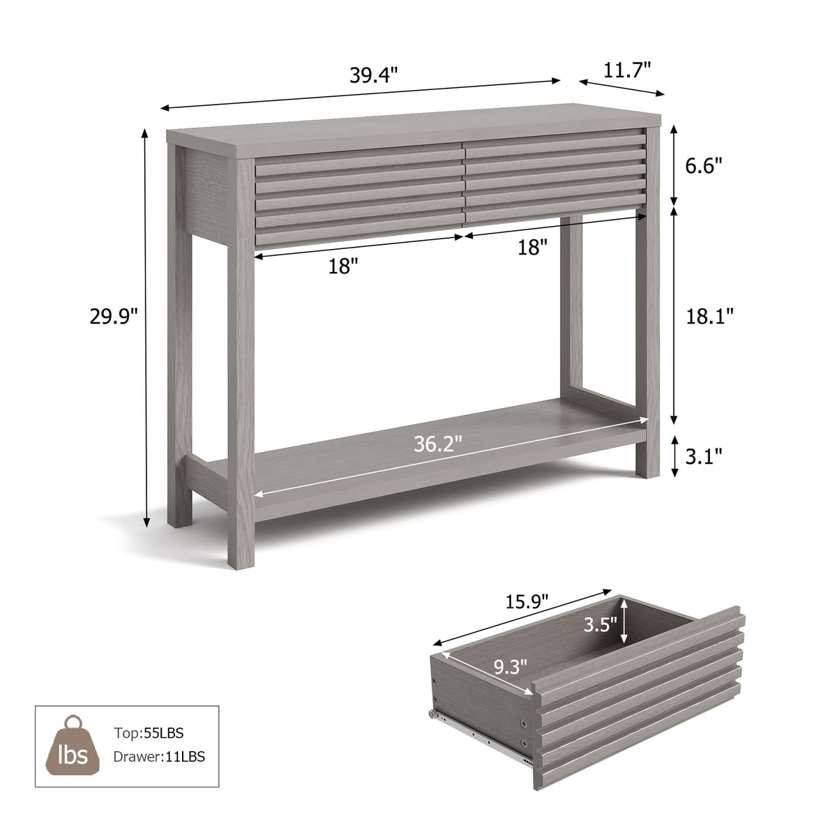 Oak Gray Fluted Console Table with Drawers A837658