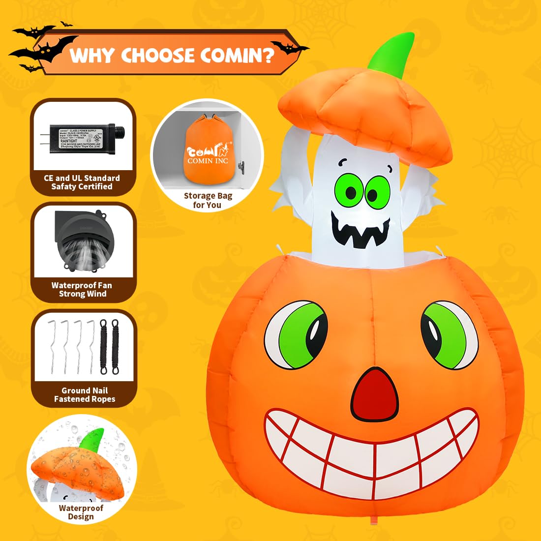 5 FT Animated Pumpkin Ghost Inflatable Outdoor Decoration T123651