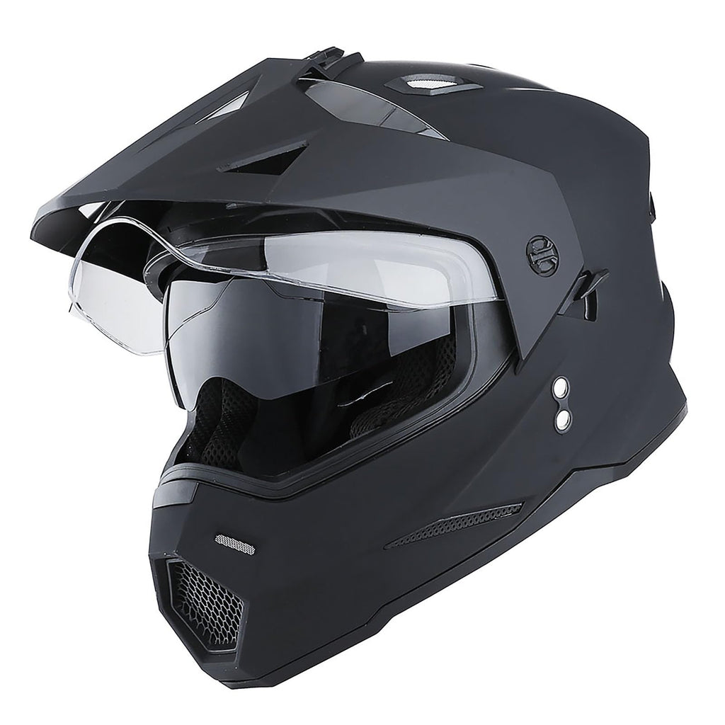 Youth Kids Dual Sport Dual Visor Full Face Helmet Matt Black D3933