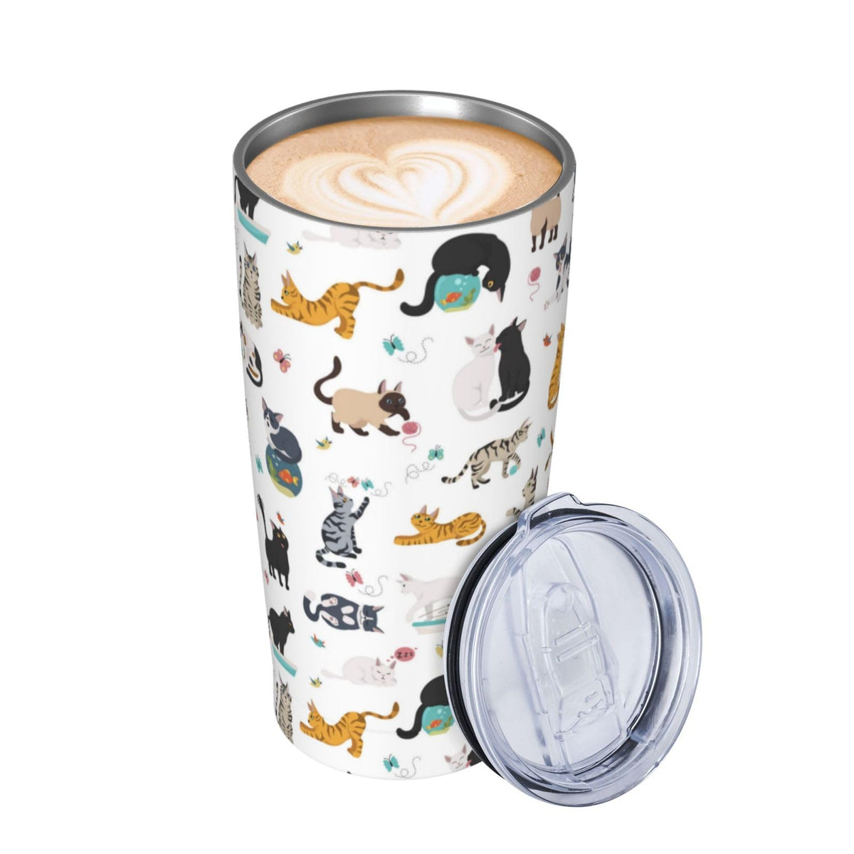 20 Oz Stainless Steel Insulated Cat Tumbler with Lid and Straw L7973