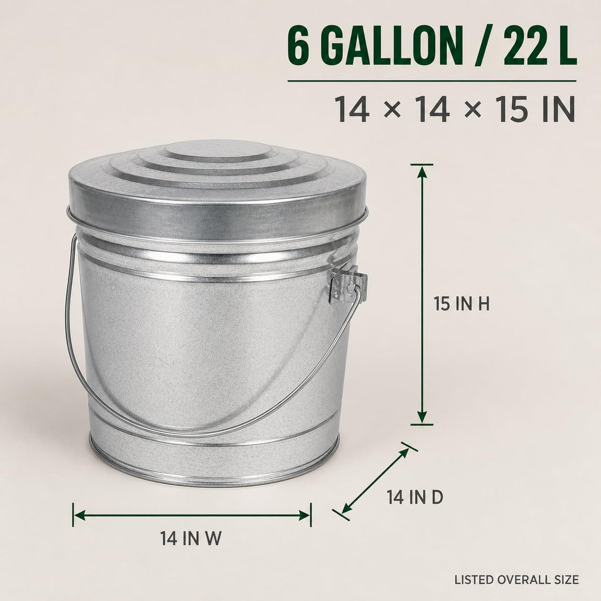 6 Gallon Galvanized Steel Can with Locking Lid I1501