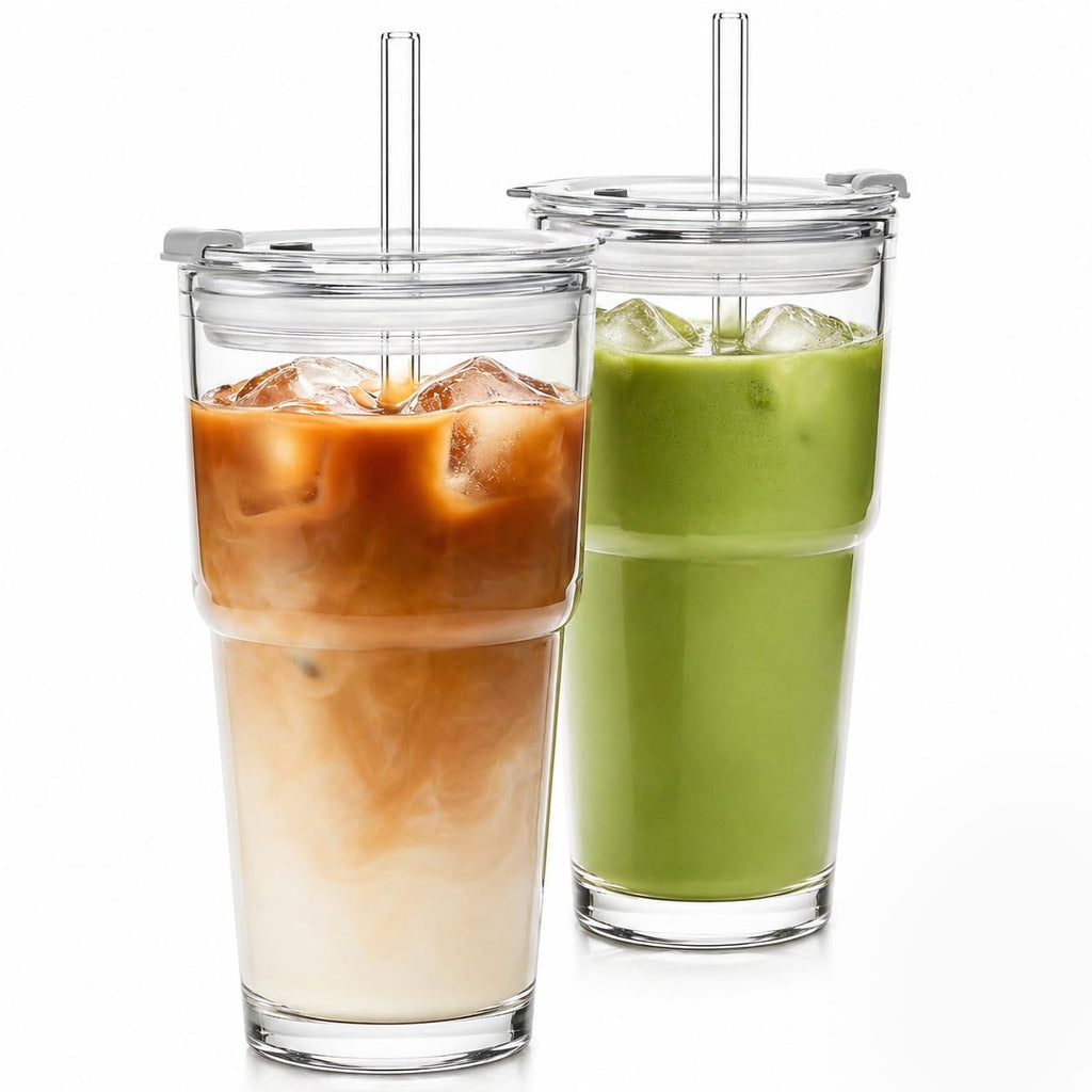 20oz Clear Glass Tumbler with Lid and Straws, Set of 2 Z7685