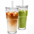 20oz Clear Glass Tumbler with Lid and Straws, Set of 2 Z7685