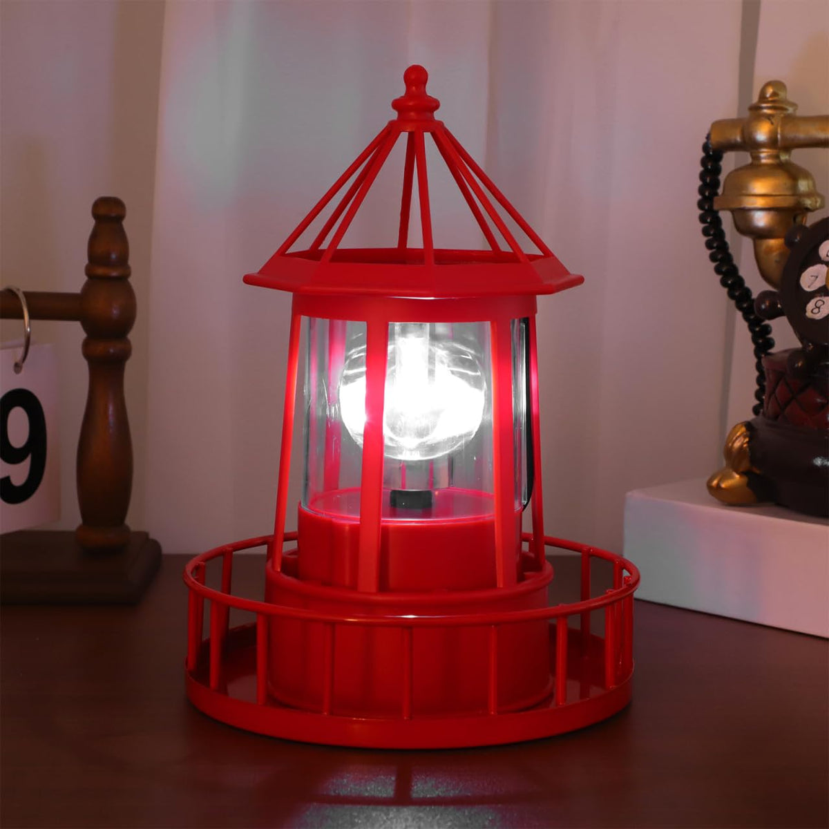 Rotating Metal Solar Lighthouse E6132
