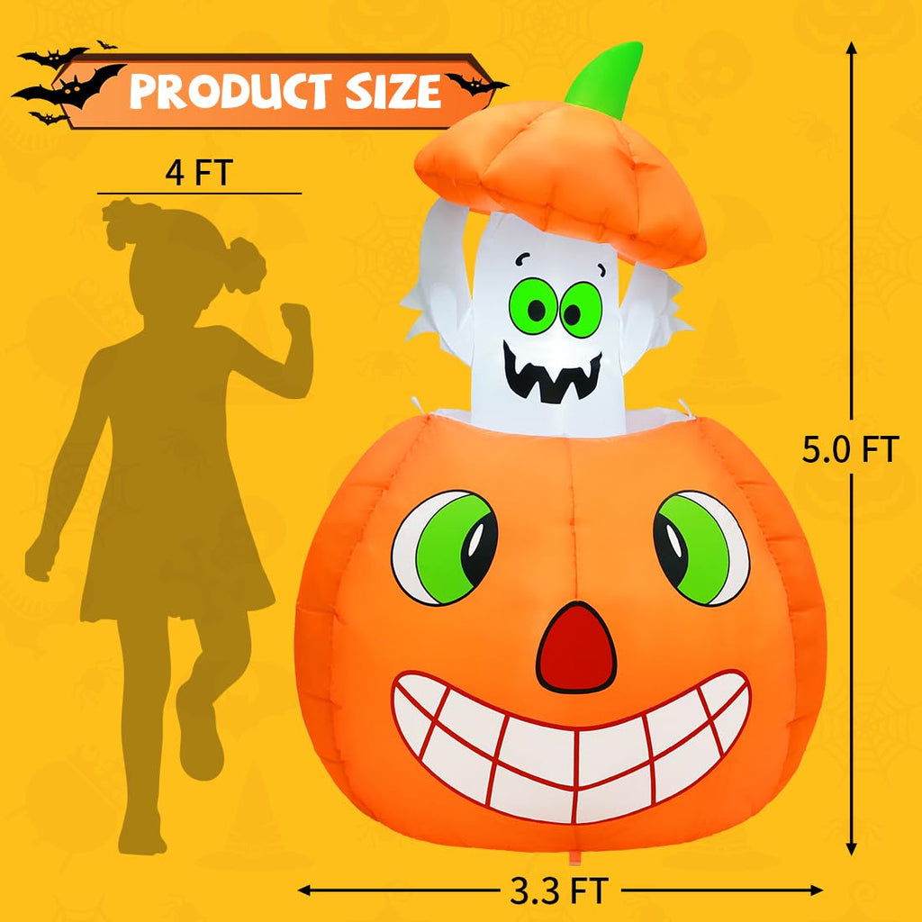 5 FT Animated Pumpkin Ghost Inflatable Outdoor Decoration T123651
