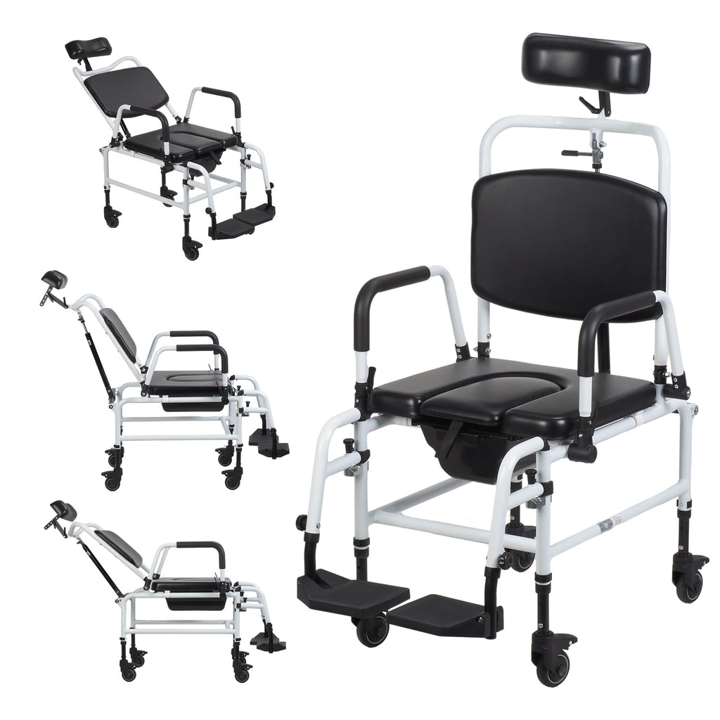 Rolling Shower Chair with Wheels, Adjustable Height Padded Seat & Back E45556