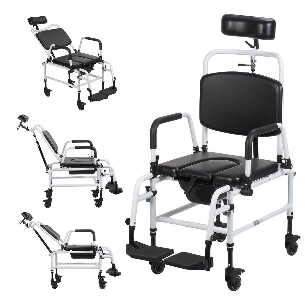 Rolling Shower Chair with Wheels, Adjustable Height Padded Seat & Back E45556