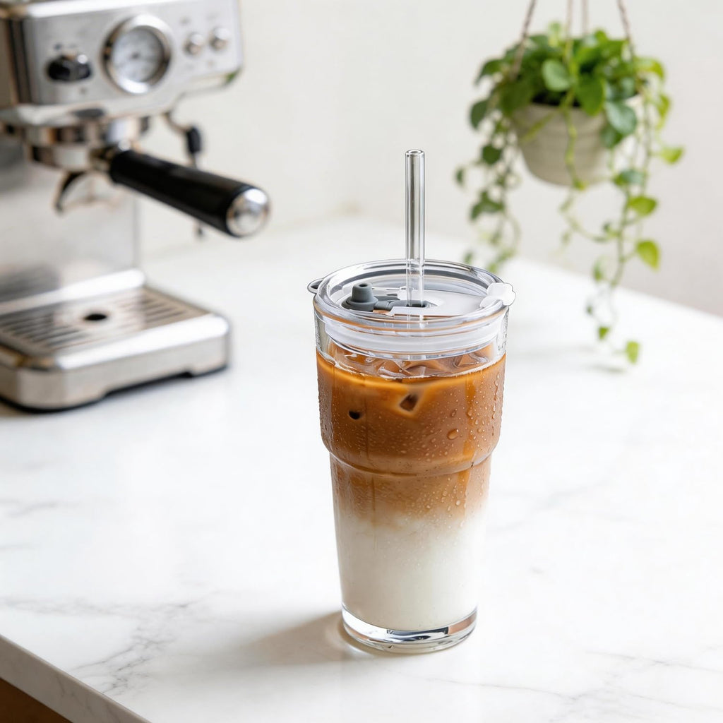 20oz Clear Glass Tumbler with Lid and Straws, Set of 2 Z7685