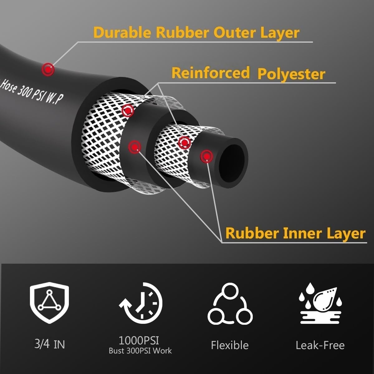 100FT Heavy Duty Rubber Garden Hose M6314