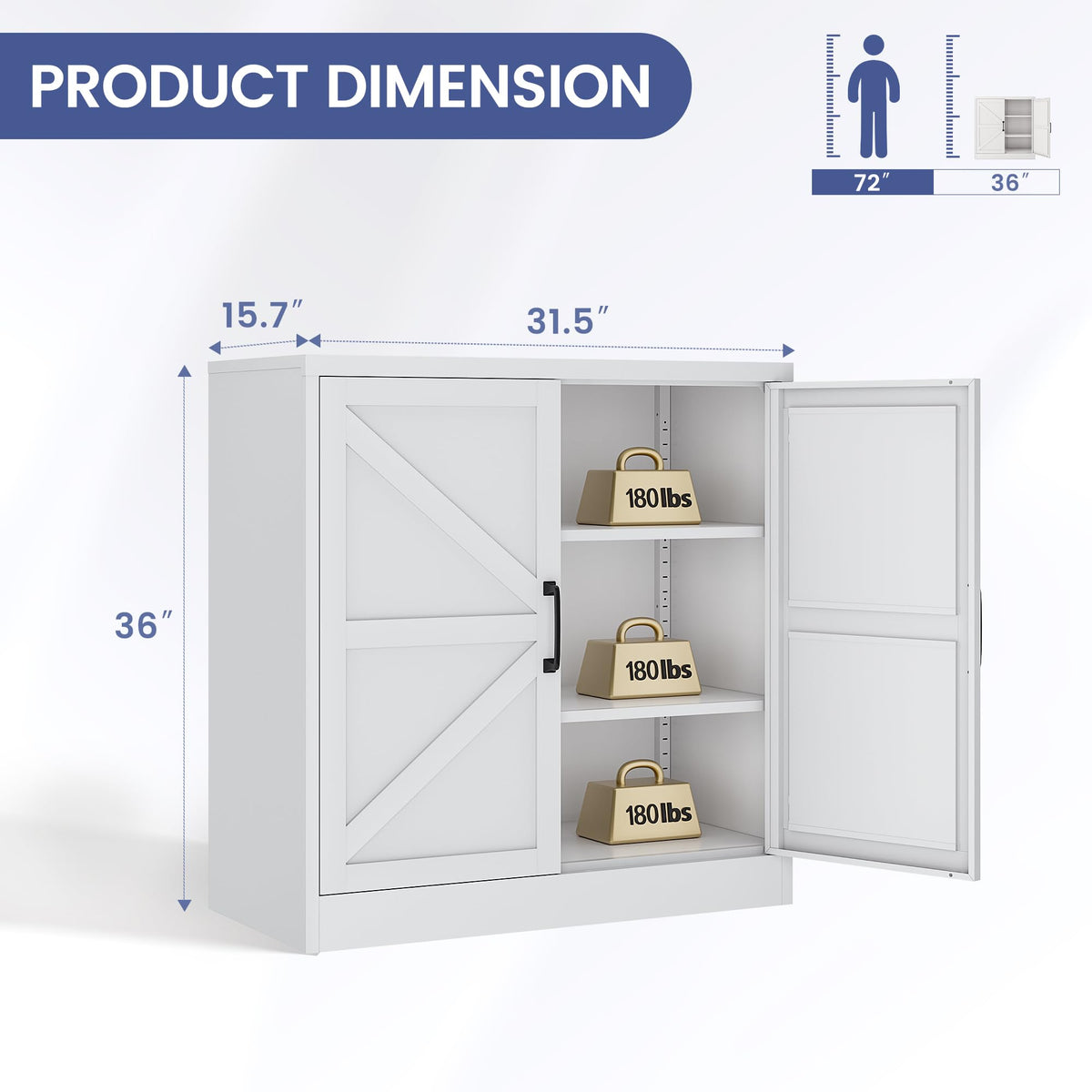 White 36" Metal Storage Cabinet with Doors and 2 Adjustable Shelves K261