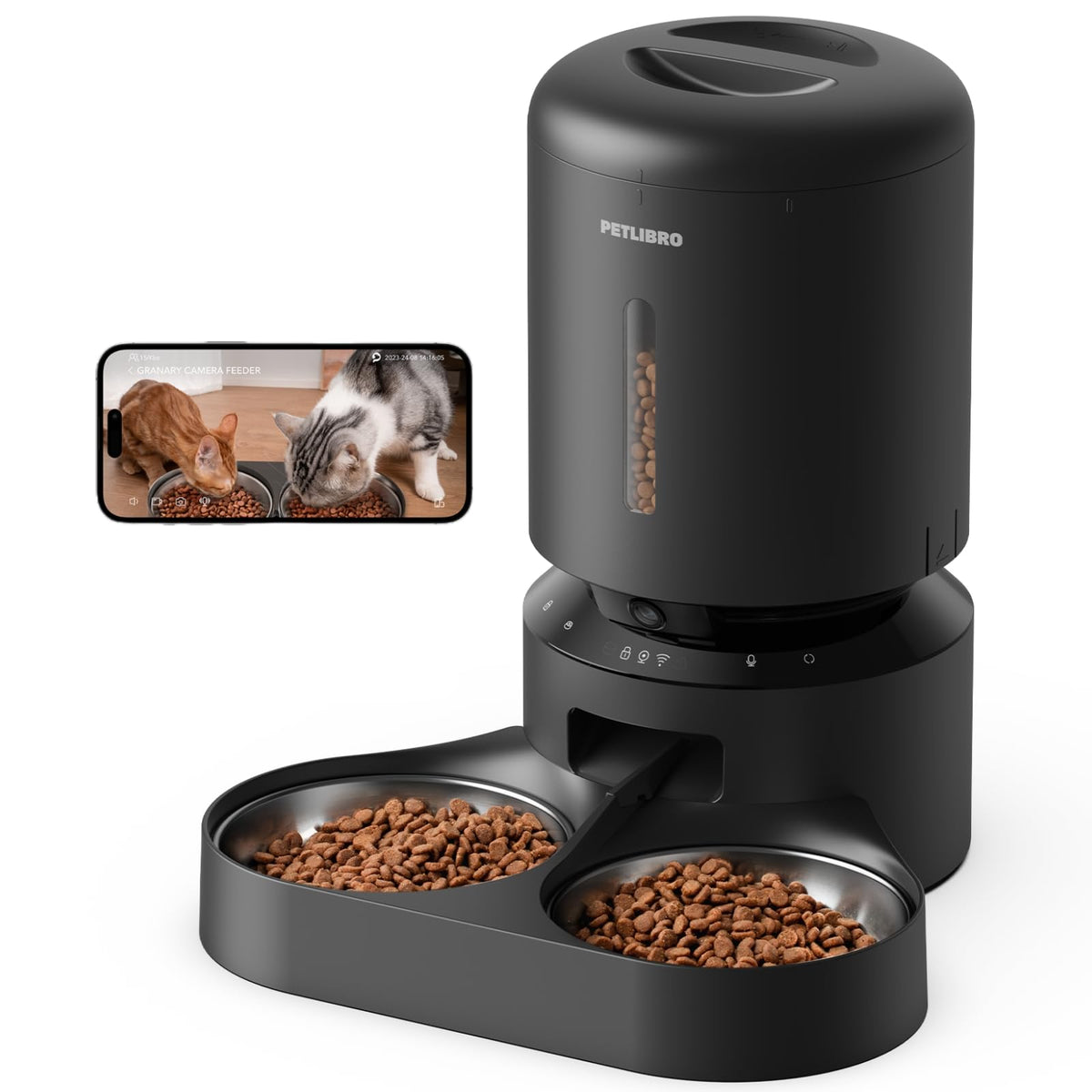 Automatic Cat Feeder with Camera, 1080P HD Video, 5G WiFi, 2-Way Audio, Dual Tray, Black 5L V5740
