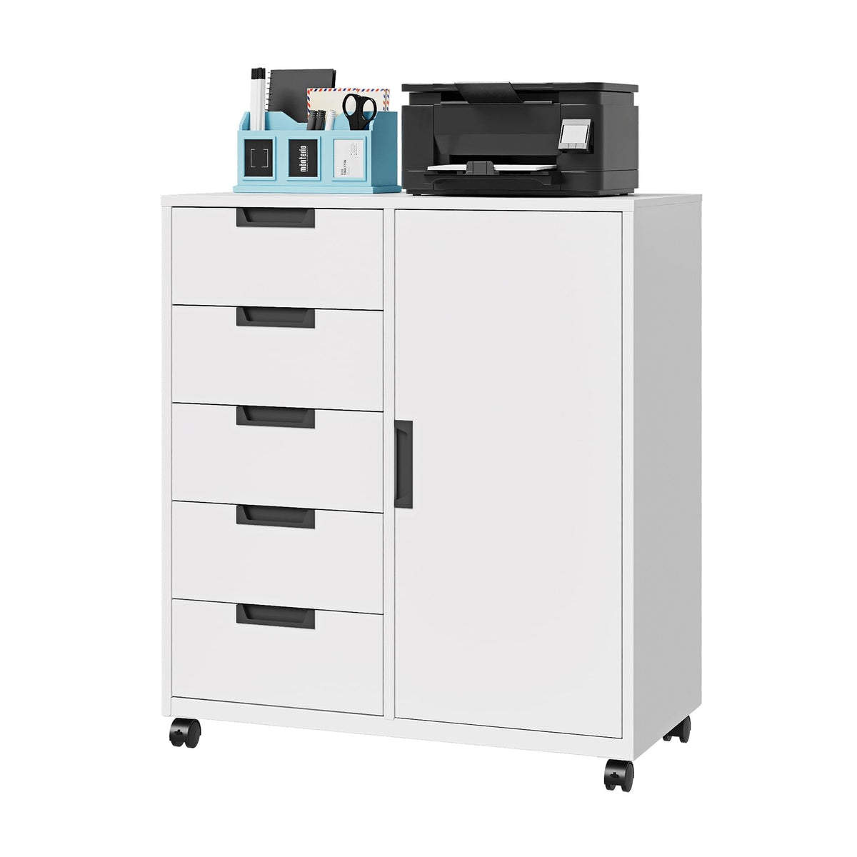 White 5 Drawer Storage Cabinet with Shelves and Door L43280