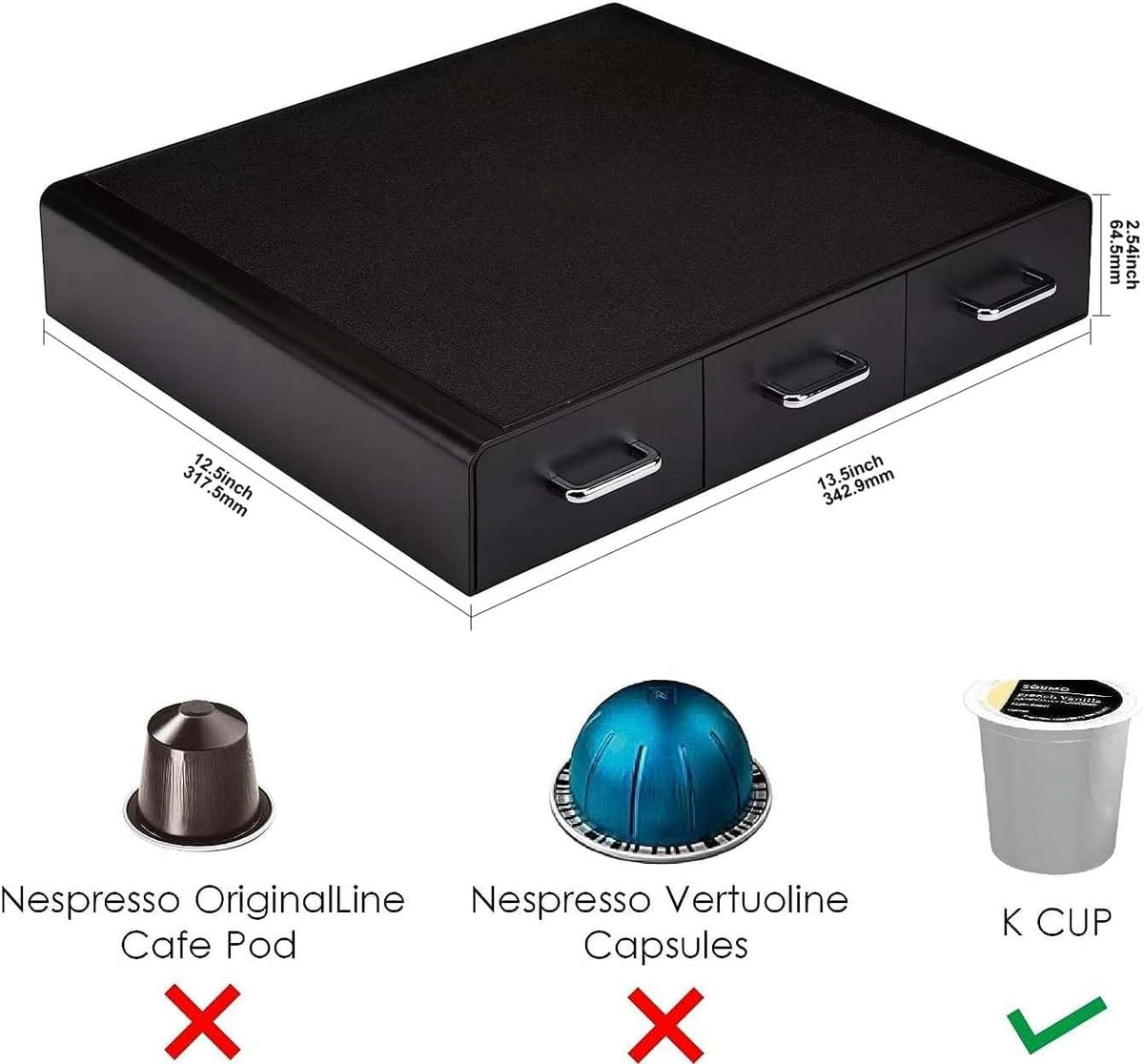 Black 36 Pod Capacity 3 Drawer Coffee Pod Storage Drawer Q597