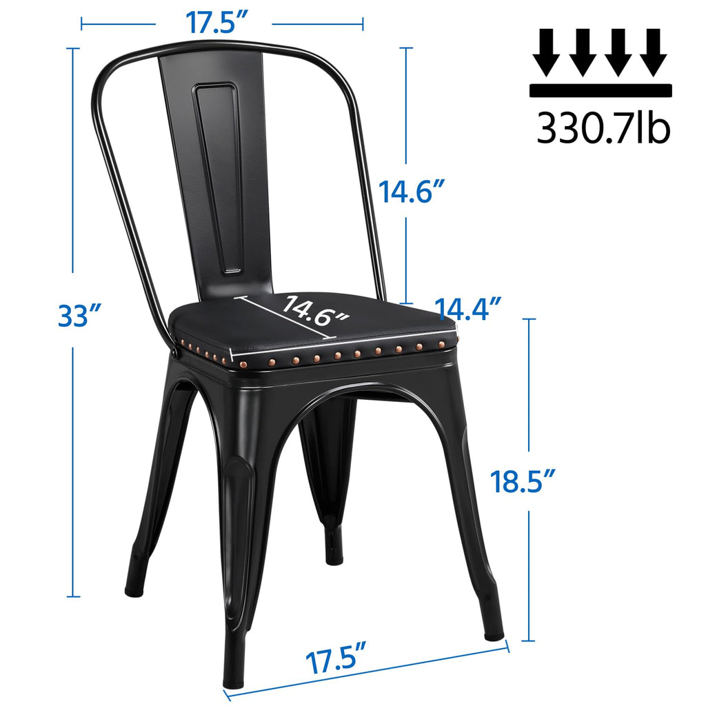 Black Cushioned Metal Dining Chairs Set of 4 W9889