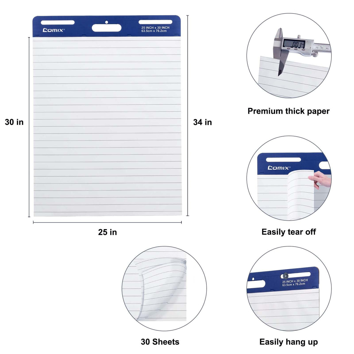 Lined Sticky Easel Pad, 25 x 30 In Flip Chart, 30 Sheets/Pad, 10 Pads K6375