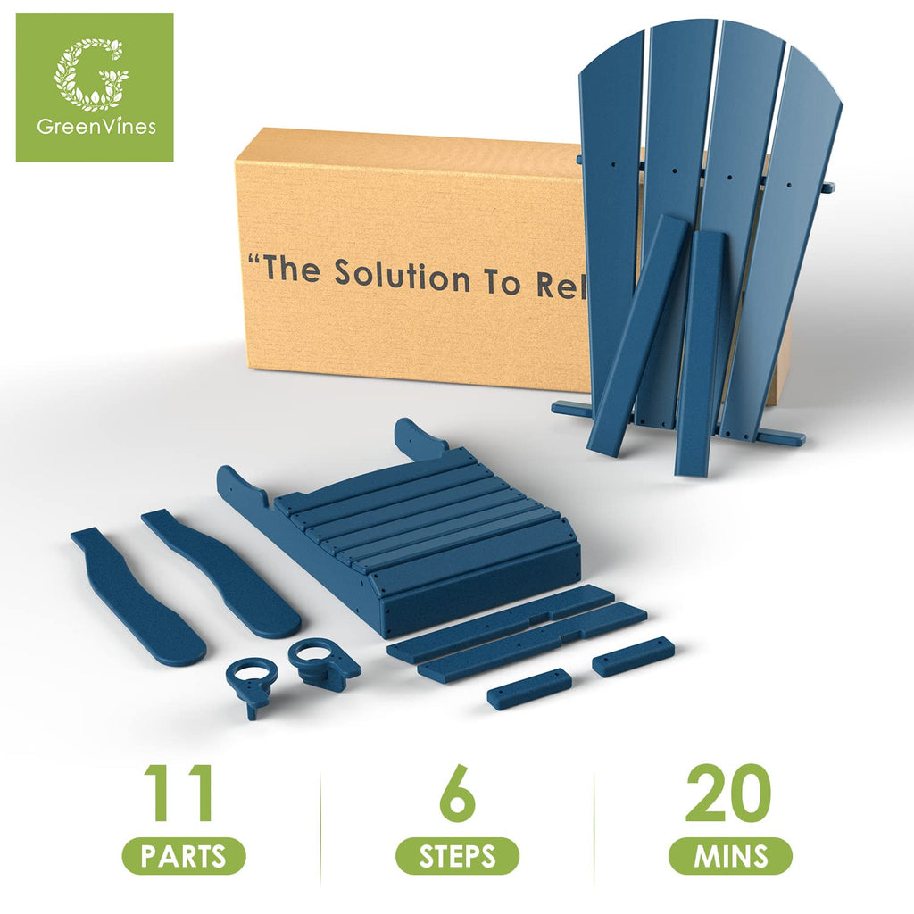 Blue Folding Adirondack Chairs with Ottoman Set of 6 Y71374
