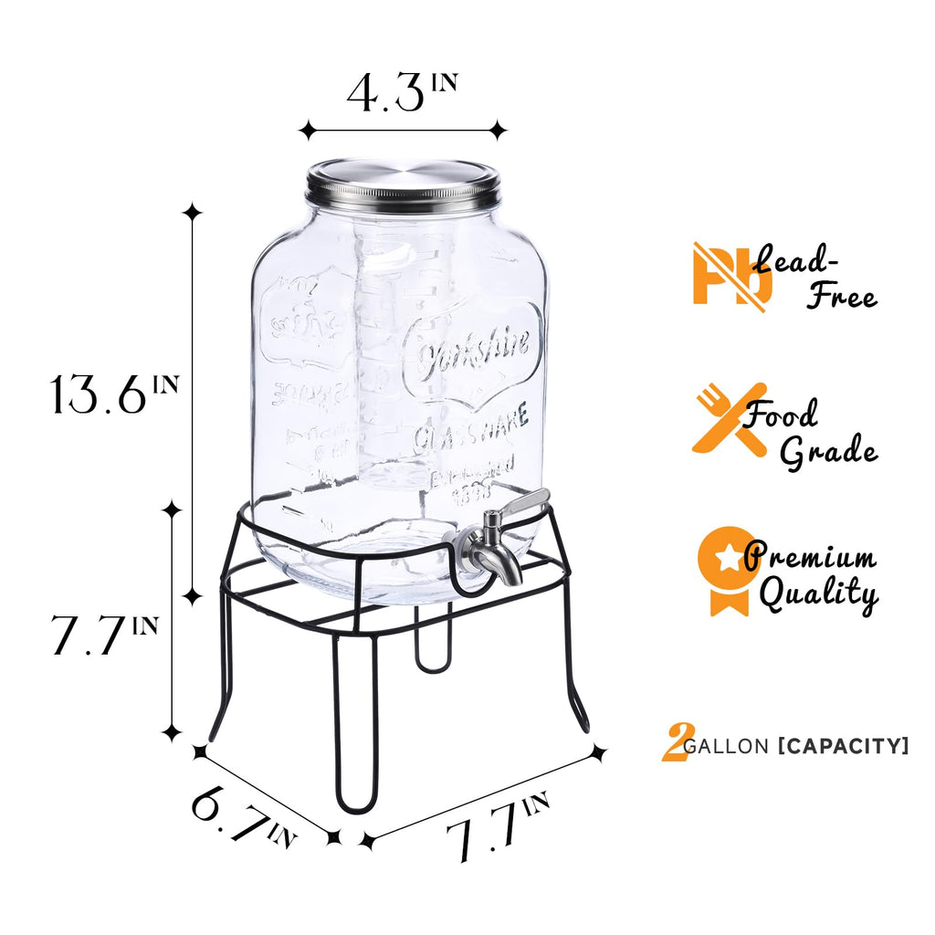 2 Gallon Glass Drink Dispenser with Stand V7562