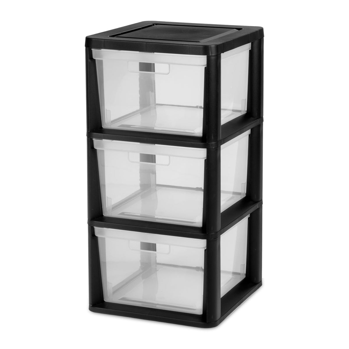 Black 3-Drawer Plastic Storage Tower with Clear Bins W7567