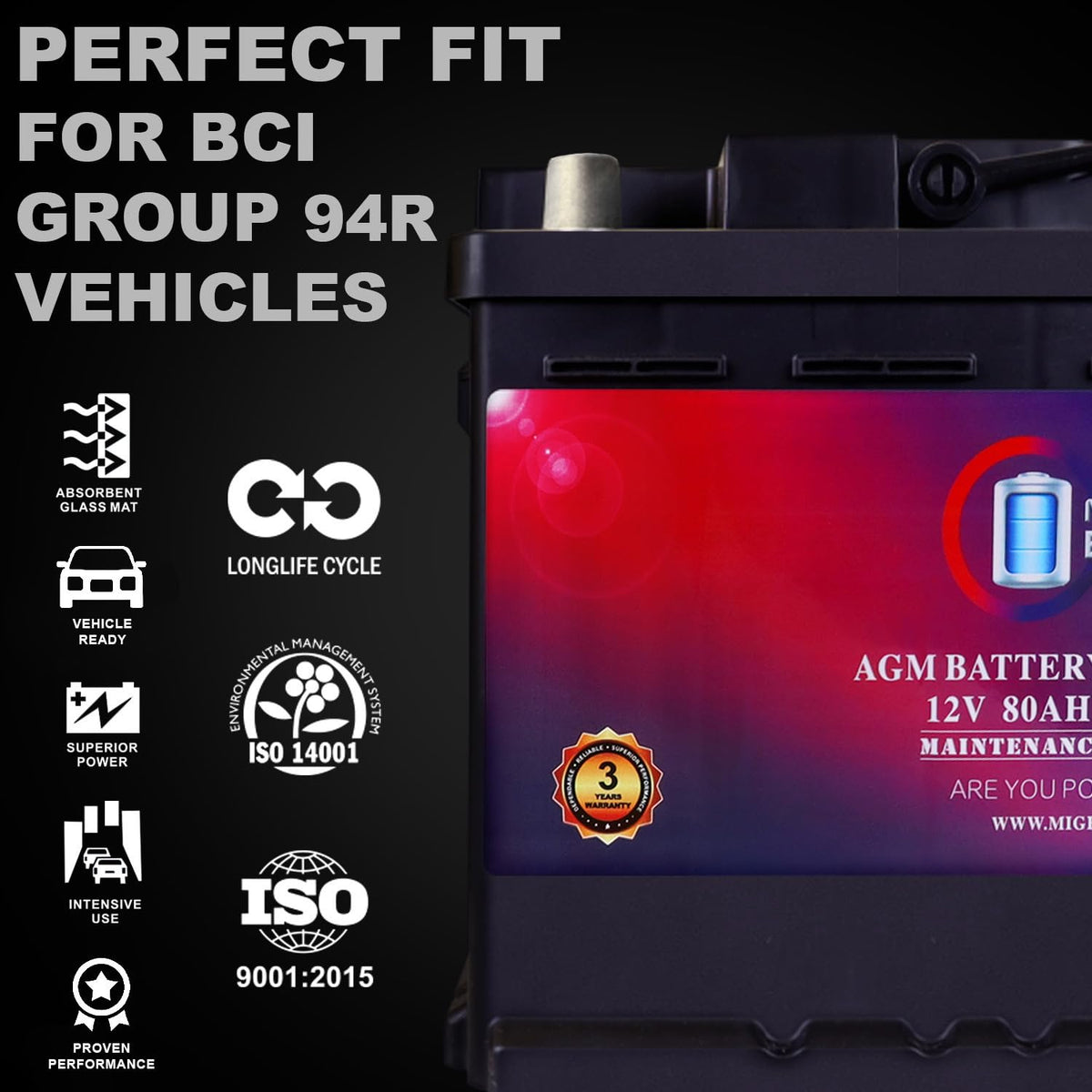 12V 80AH 850 CCA Replacement Battery P22158