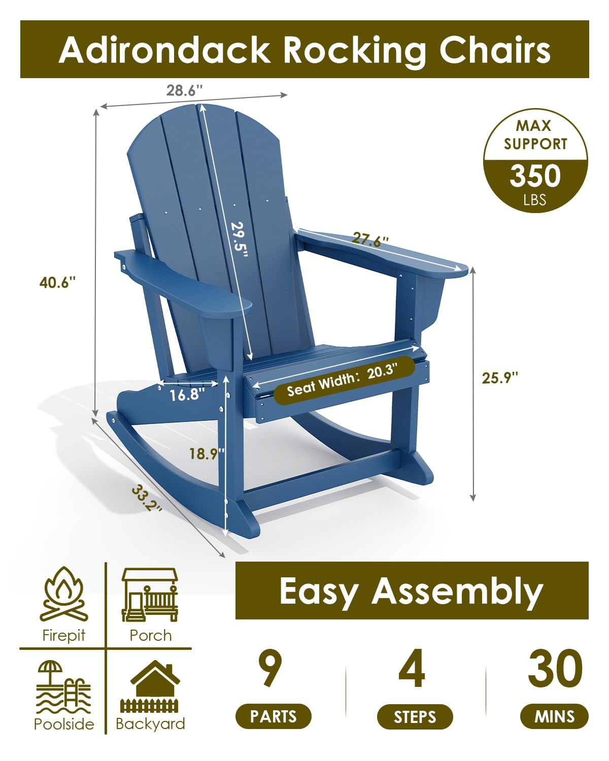 Blue Adirondack Rocking Chairs Set of 4 C4944