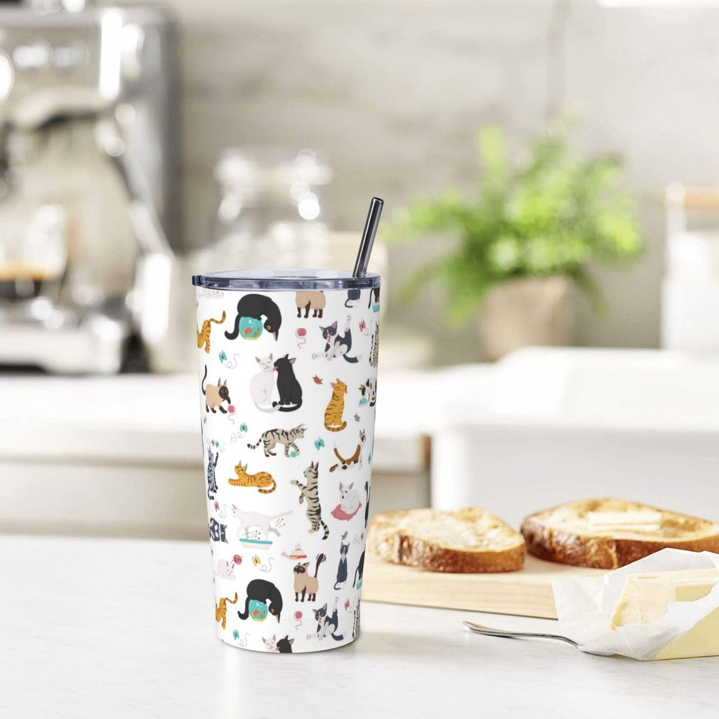 20 Oz Stainless Steel Insulated Cat Tumbler with Lid and Straw L7973