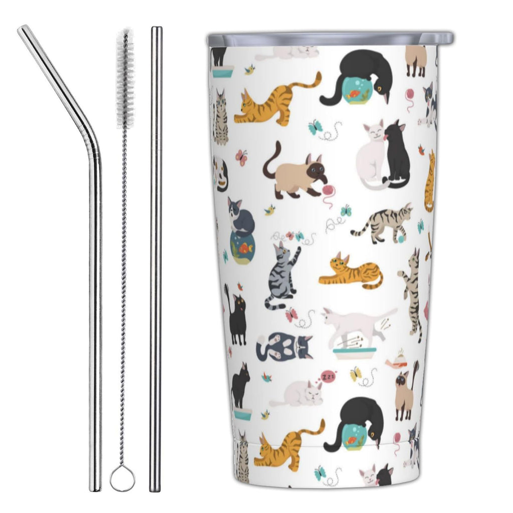 20 Oz Stainless Steel Insulated Cat Tumbler with Lid and Straw L7973