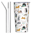 20 Oz Stainless Steel Insulated Cat Tumbler with Lid and Straw L7973