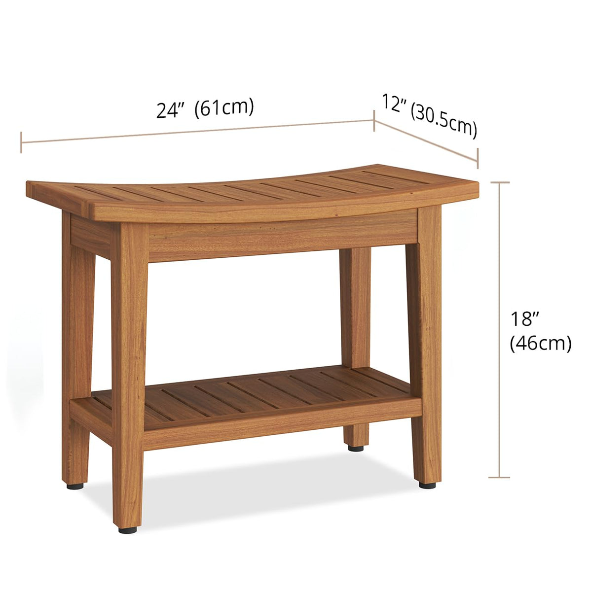 24" Teak Shower Bench with Shelf P497328