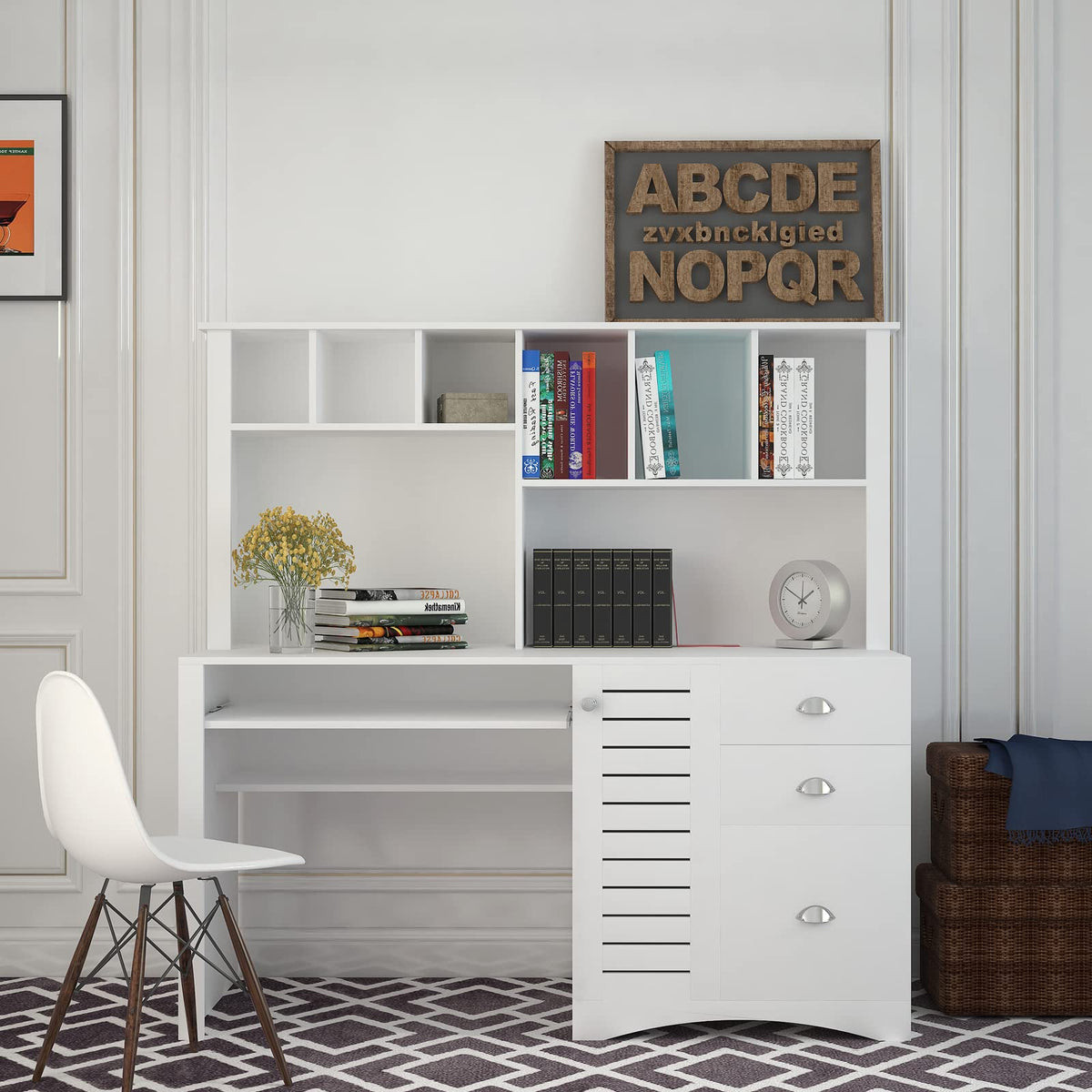 White Computer Desk with Hutch C1528