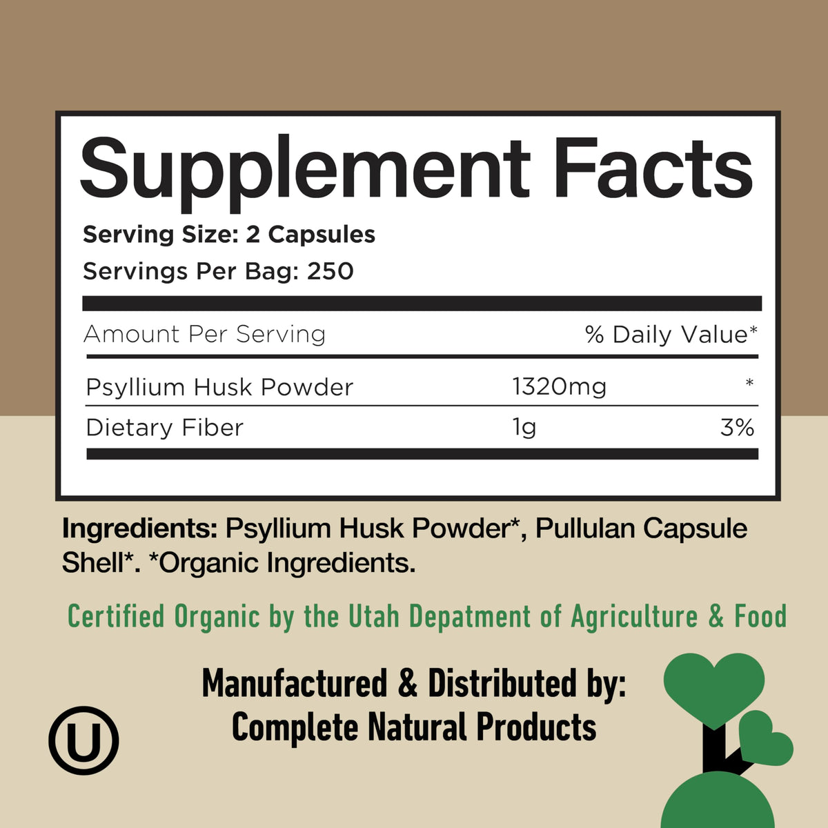 Organic Psyllium Husk Capsules 660mg 500ct S3248
