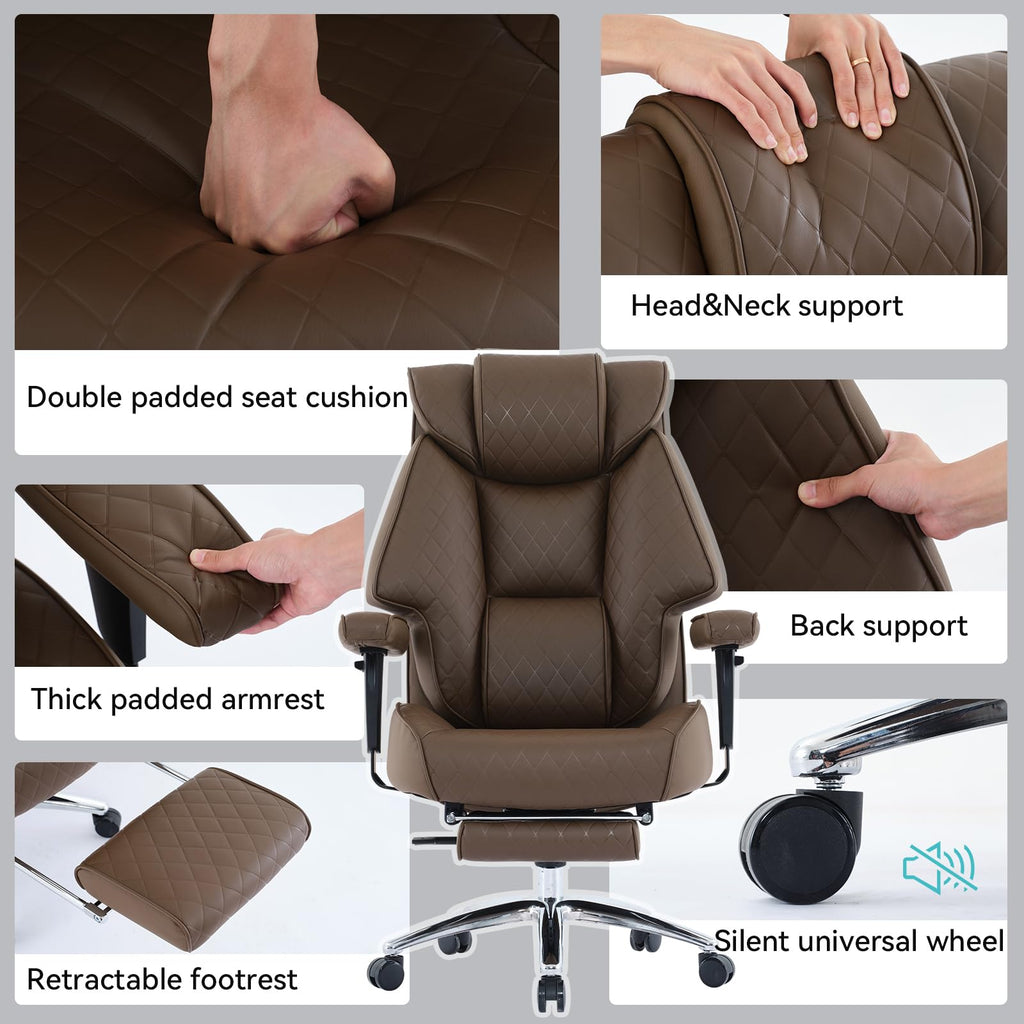 Big and Tall Office Chair with Footrest, PU Leather High Back Executive Chair 400lbs, Ergonomic Computer Chair Lumbar Support (Brown) M513278