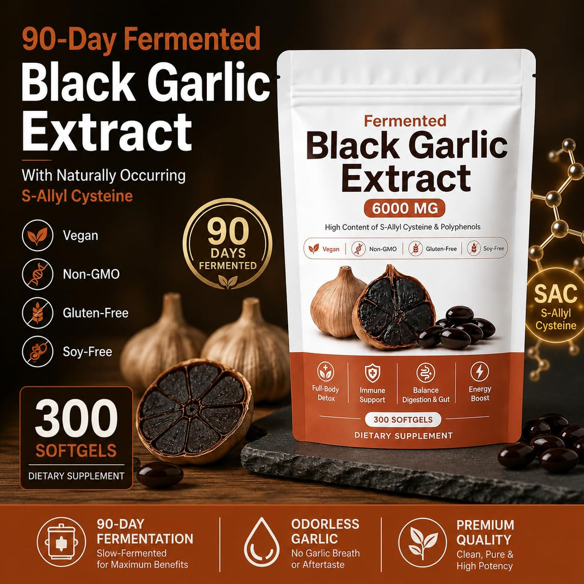 Fermented Black Garlic Extract Softgel 300 Capsules P876