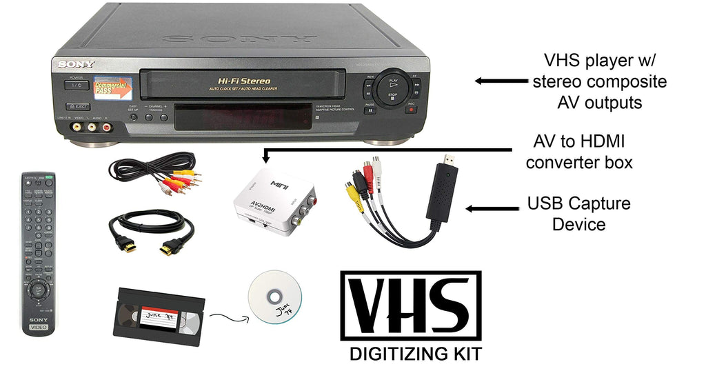 VCR VHS Transfer Bundle with Remote, USB Adapter, HDMI Converter Q609404