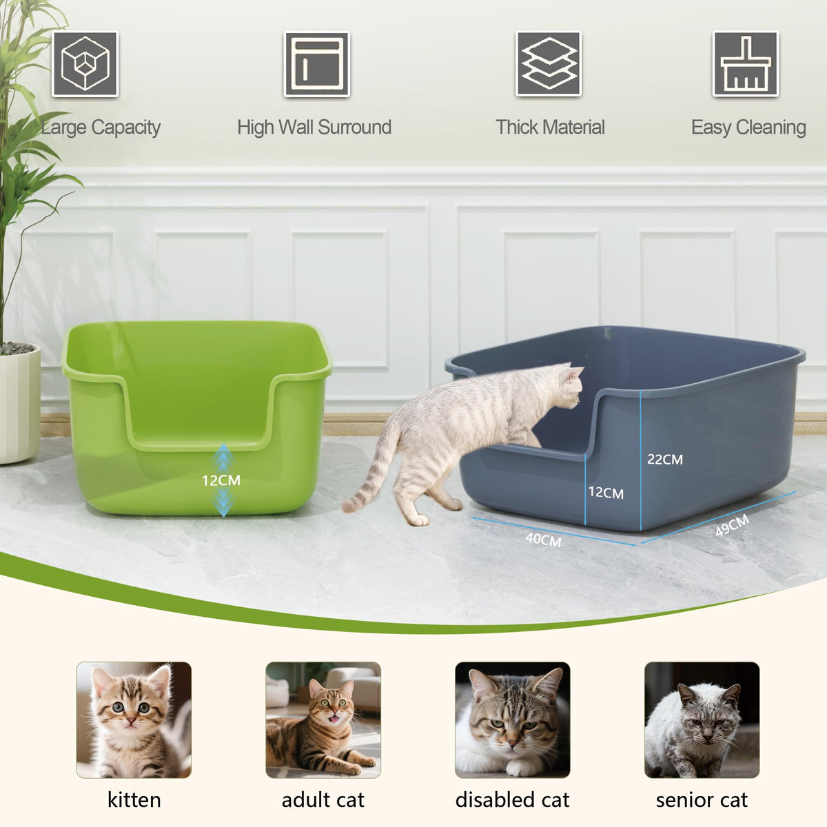 Large High Sided Cat Litter Box with Scoop 2 Pack U6769