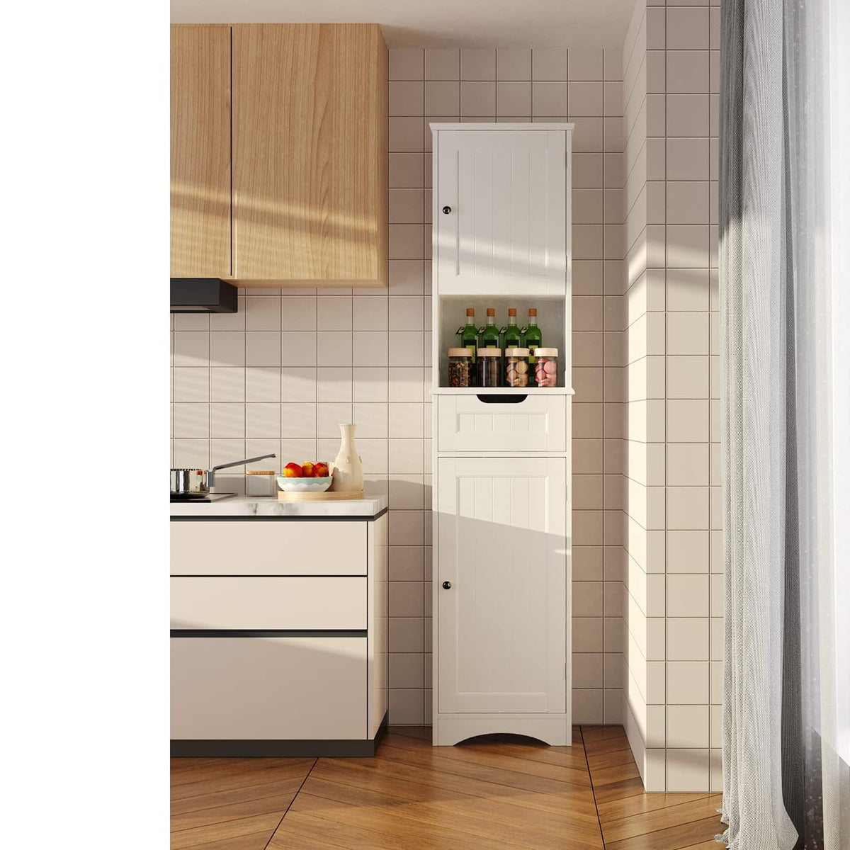 67” H Tall White Bathroom Storage Cabinet O120910