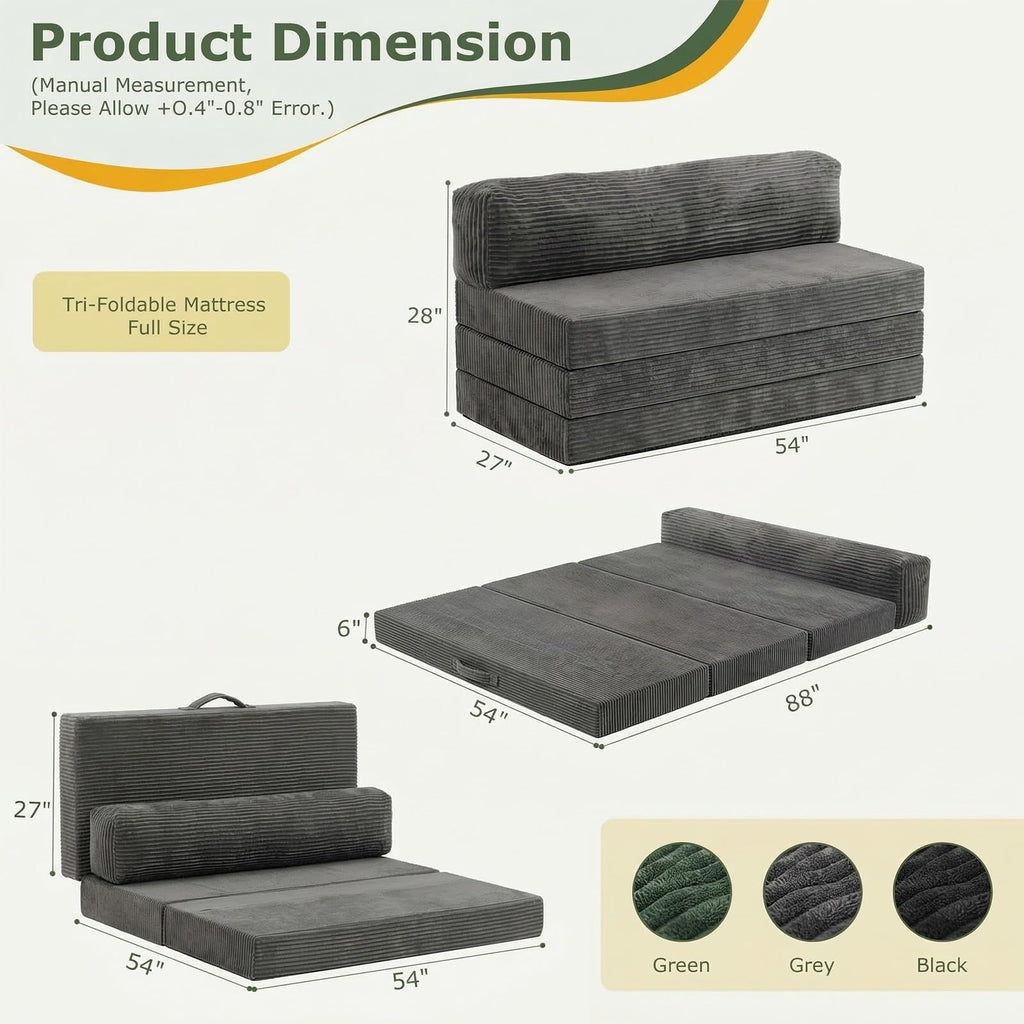 6 inch Tri-Folding Full Size Grey Mattress U41057