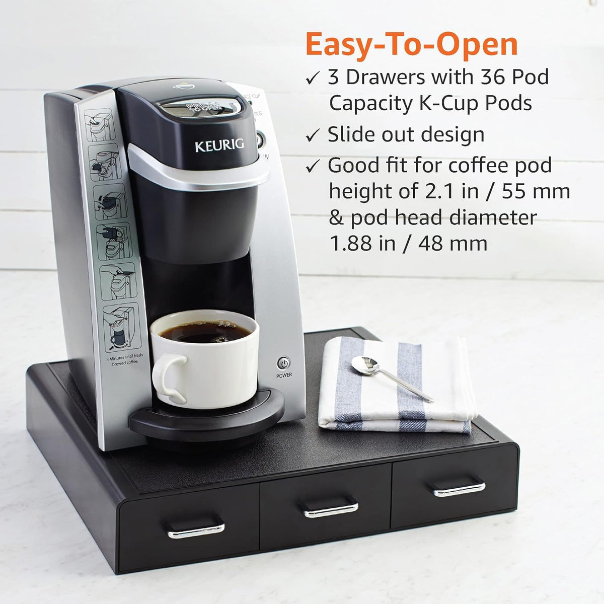 Black 36 Pod Capacity 3 Drawer Coffee Pod Storage Drawer Q597