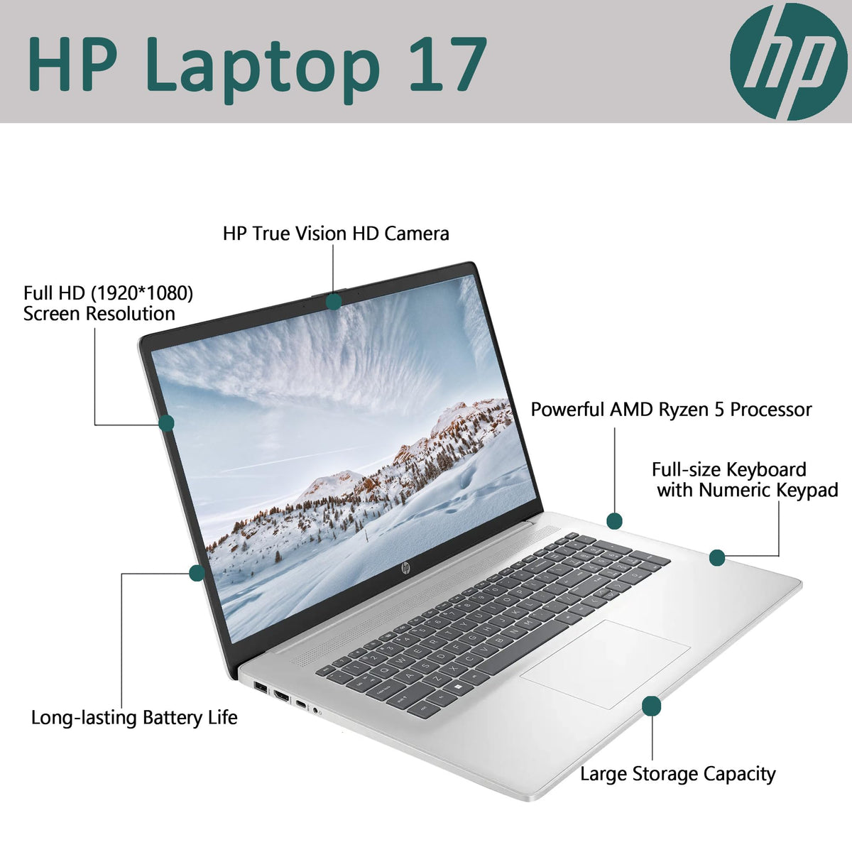 17.3" Full HD Laptop AMD Ryzen 5 16GB RAM 1TB SSD Natural Silver O9966