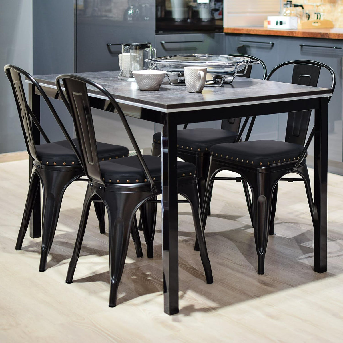Black Cushioned Metal Dining Chairs Set of 4 W9889