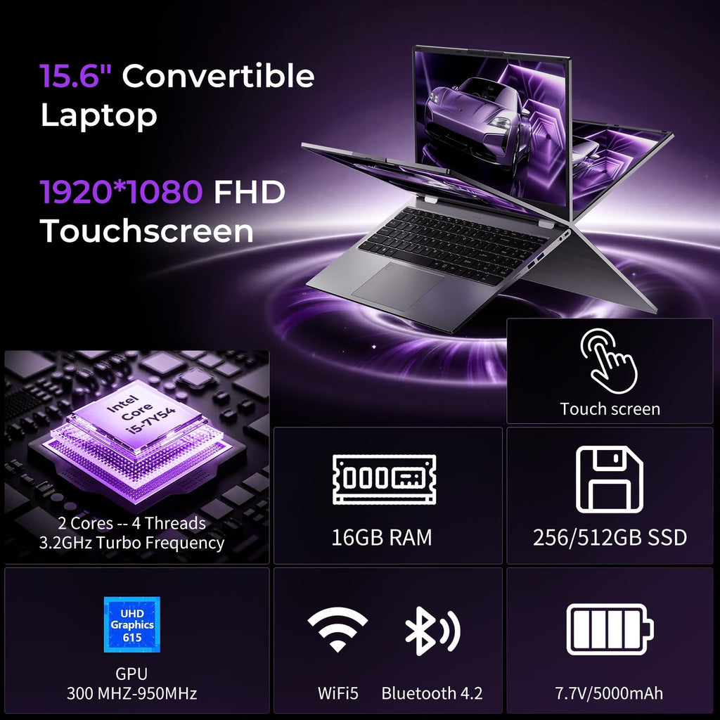 15.6" 2-in-1 Touchscreen Laptop Computer, 16GB RAM 256GB SSD F501356