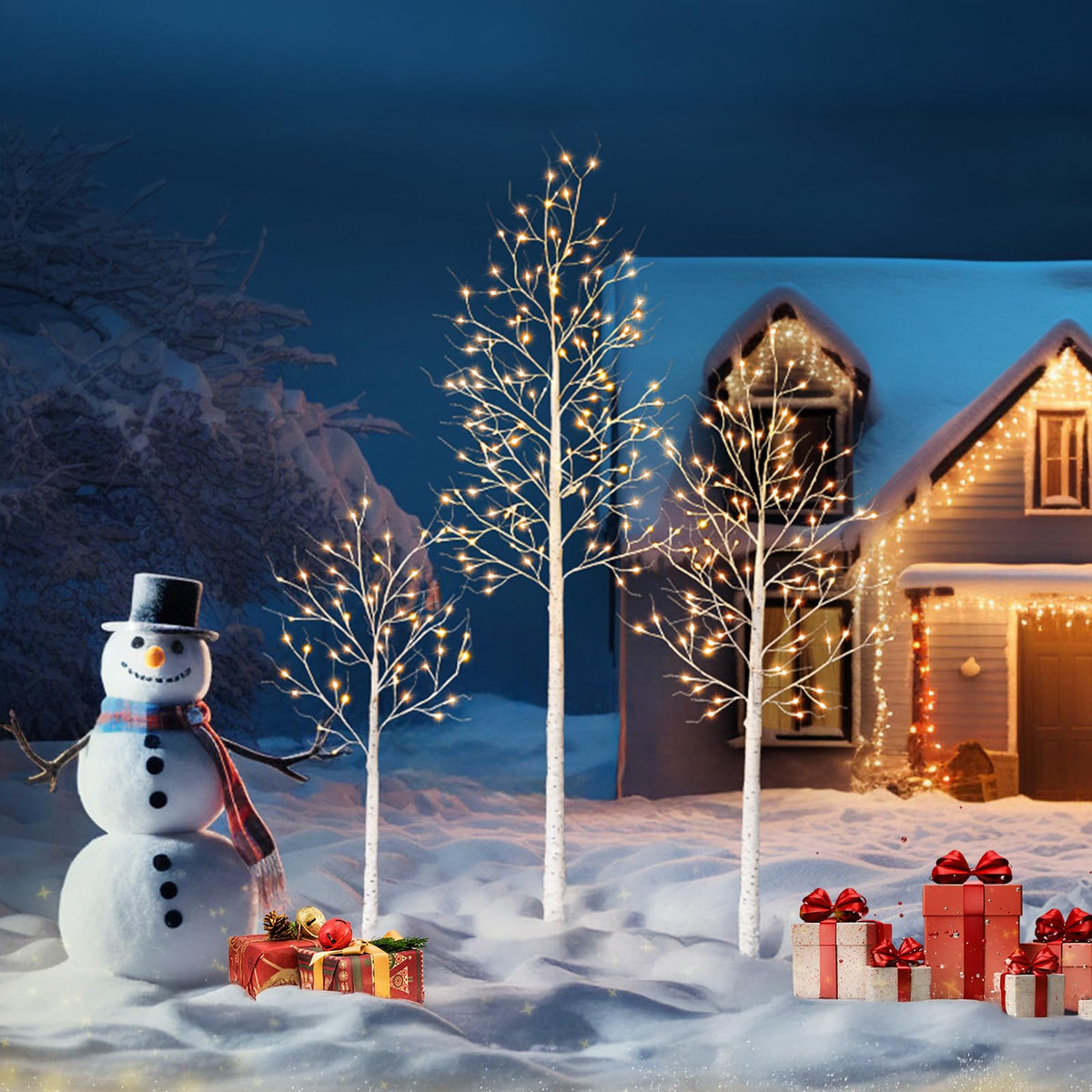 White Birch Tree with Lights Set of 3 Christmas Decorations with Warm White Lights Y817908