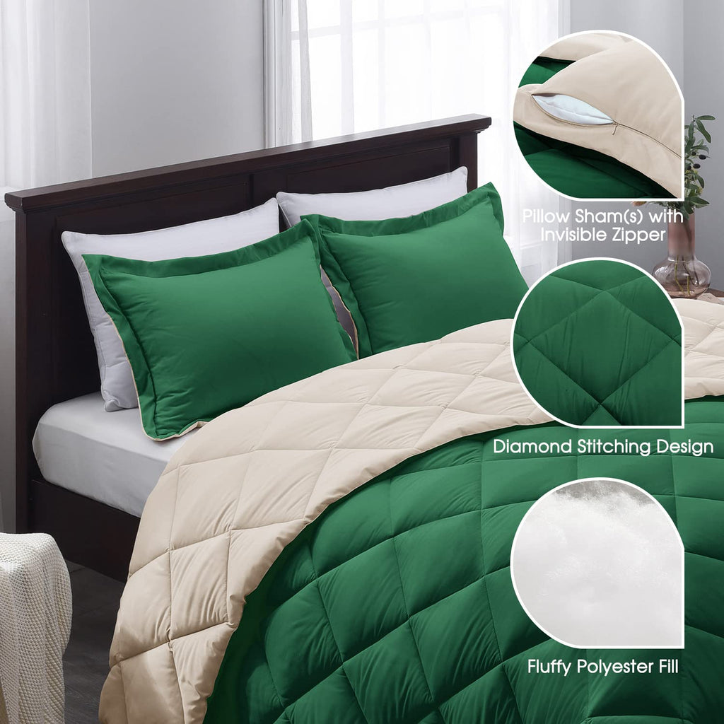 Forest Green King Size Reversible Down Alternative Comforter Set A6393